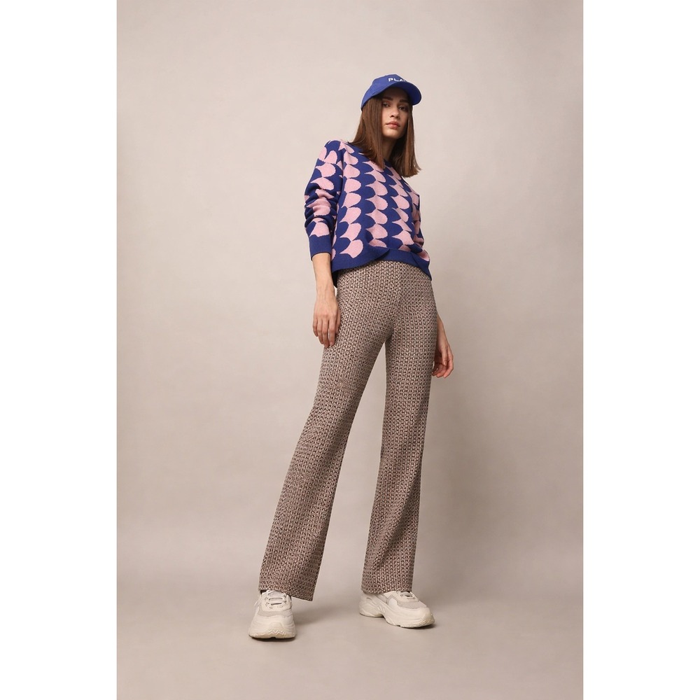 True Royal Susan Geometric Jacquard Wool Blend Pants Tan Brown IT 44